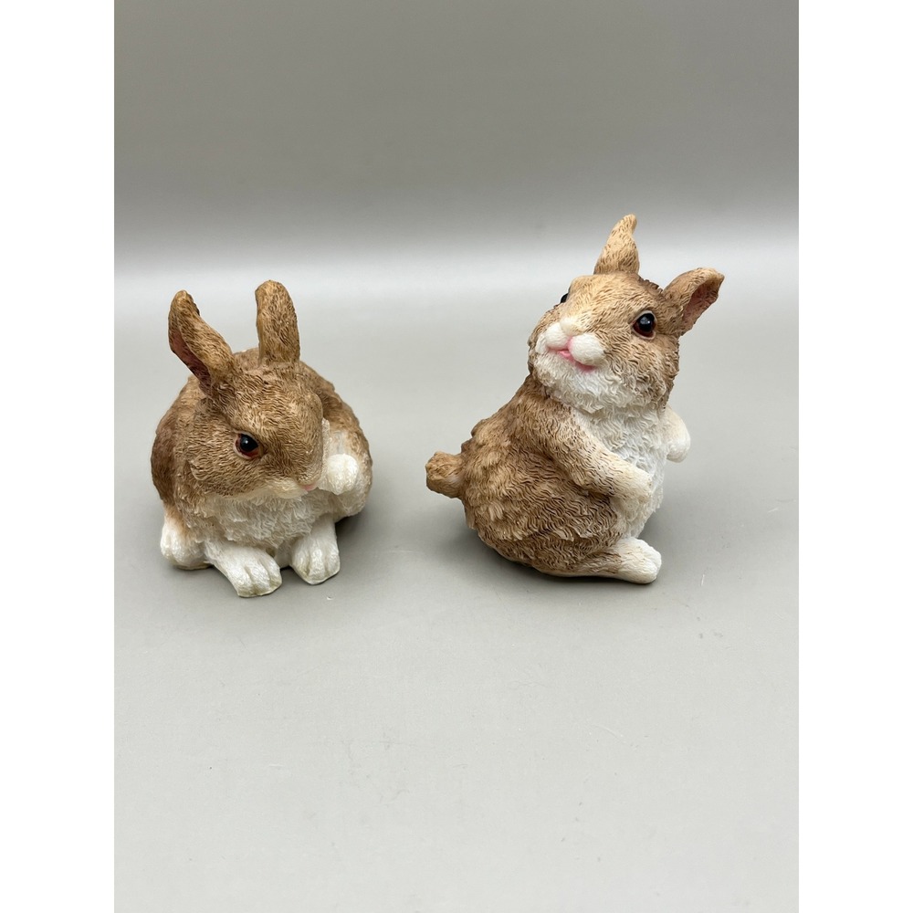 Vintage Style Resin Brown Bunny Rabbit Figurines Set of 2 Spring Easter Decor 2"